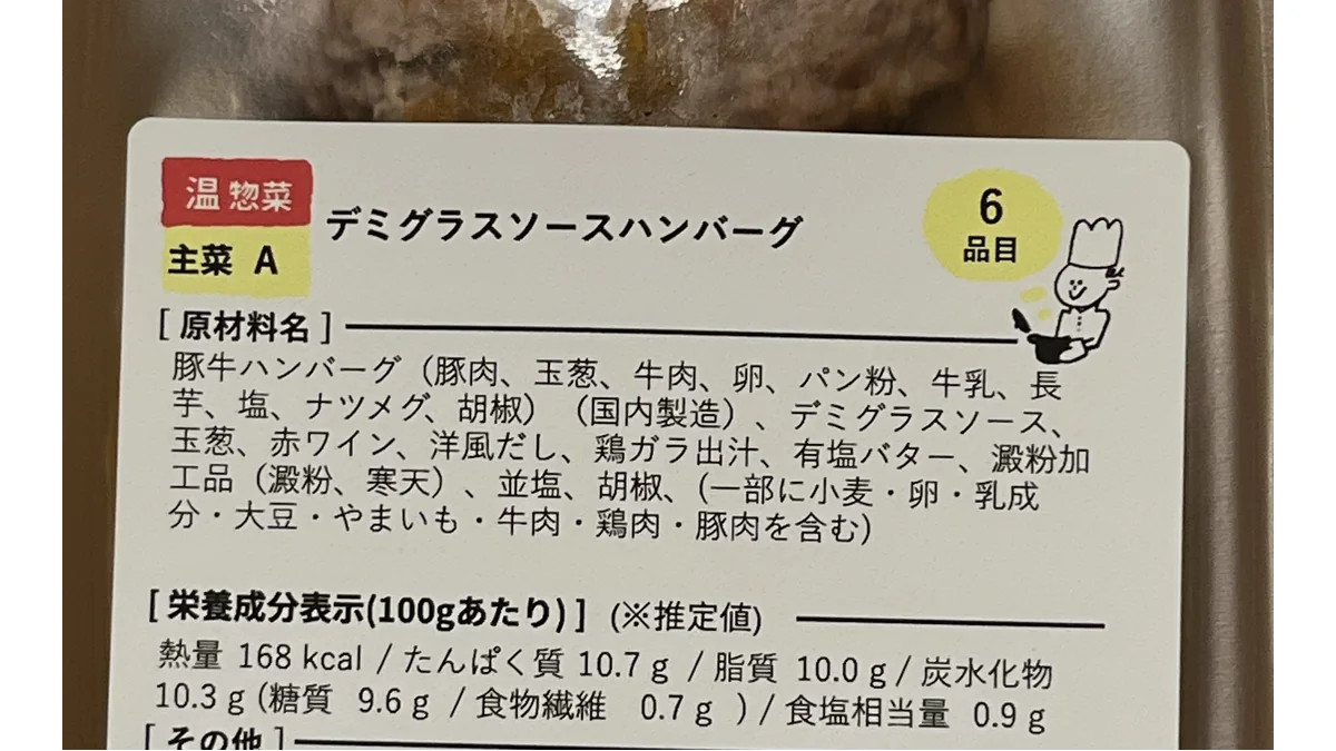 デミグラスソースハンバーグの原材料表示