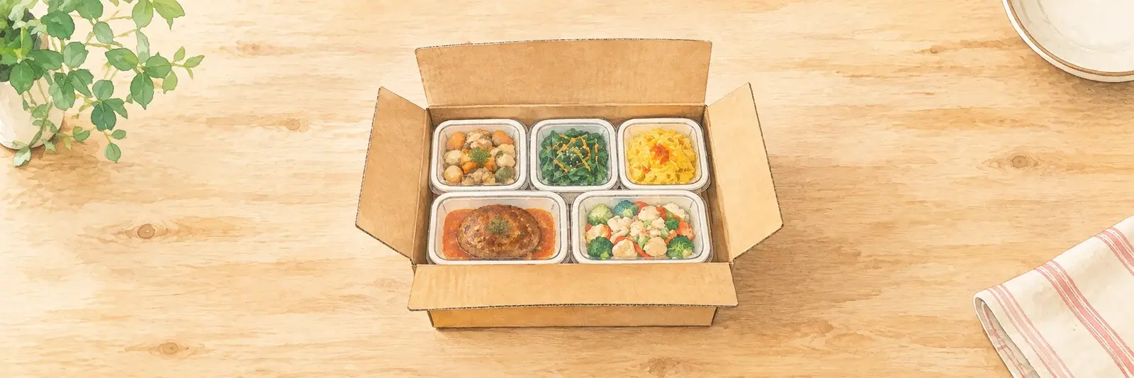 宅食の箱を開けたイラスト